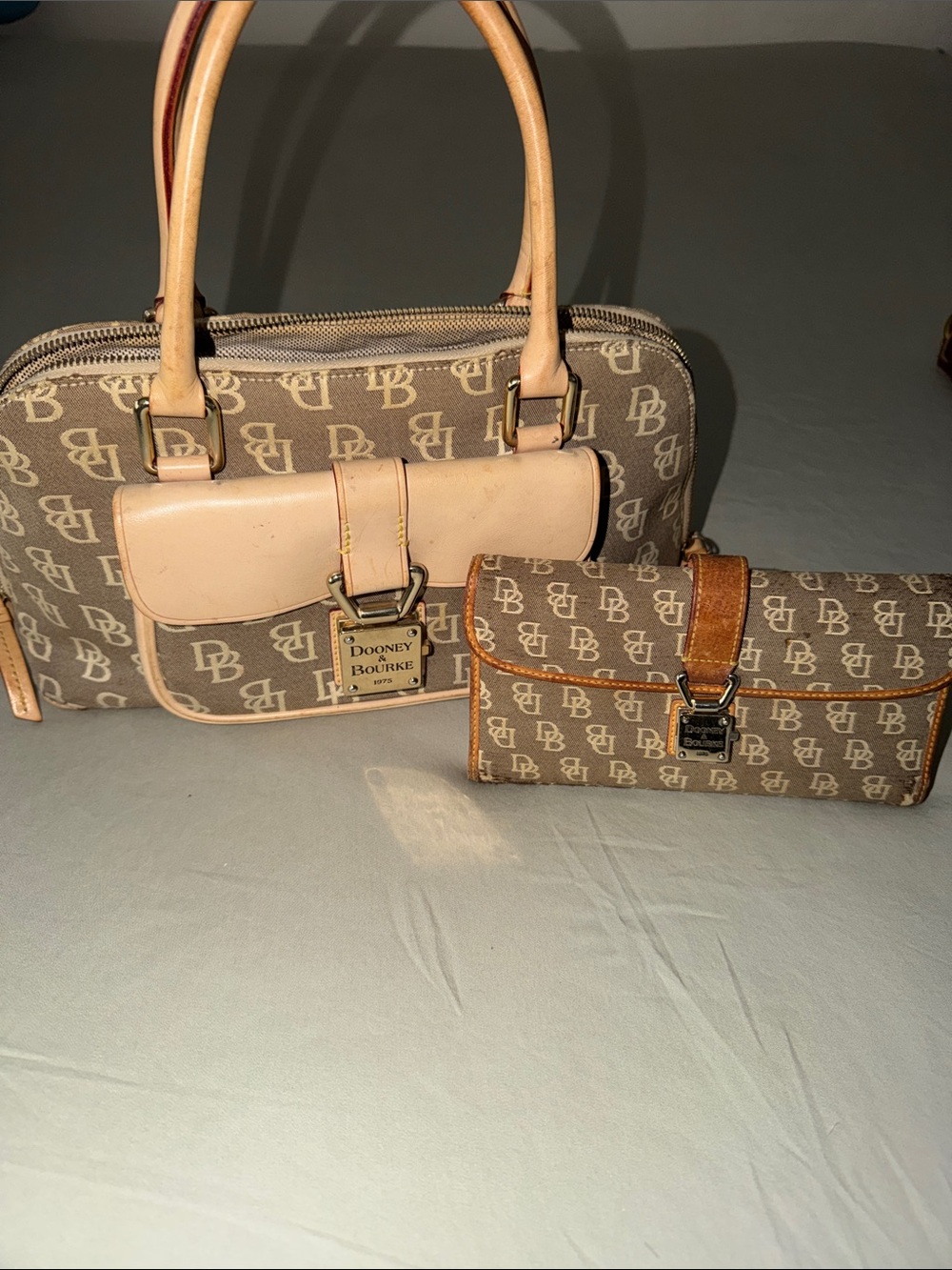 Dooney & Bourke Brown Monogram Satchel with Light Tan Trim - Picture 6 of 6
